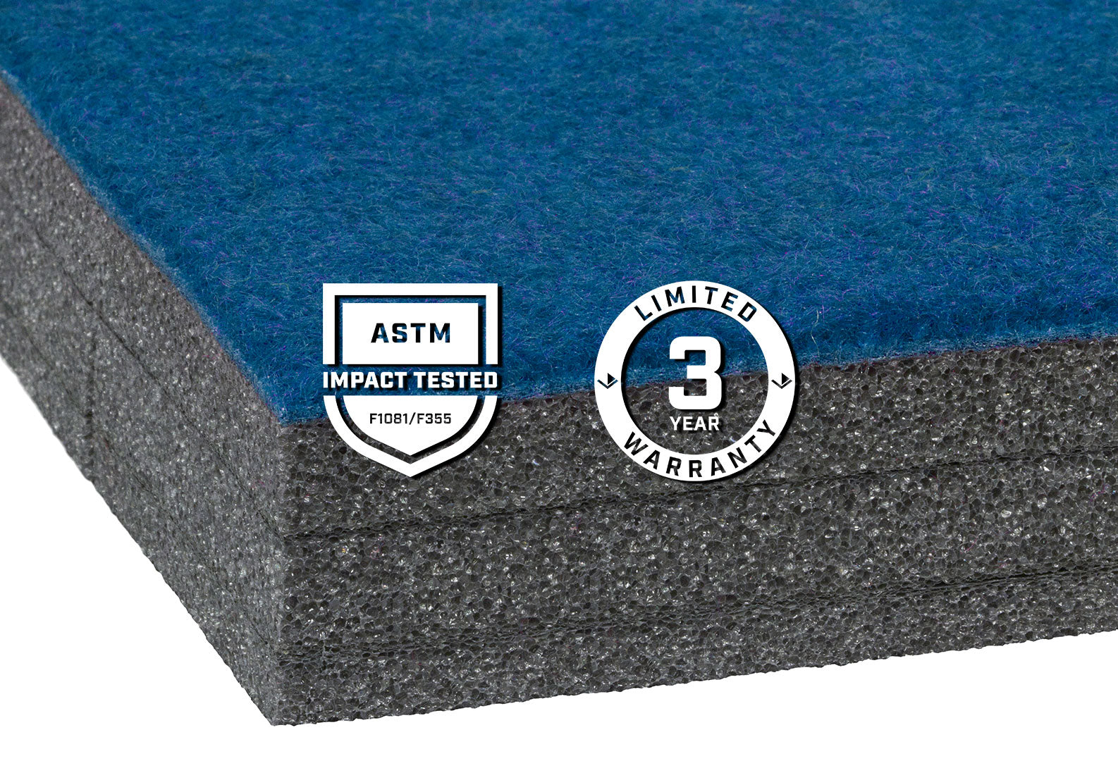 Mat detail with ASTM logo and warranty logo